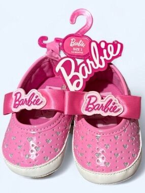 Barbie Pink Heart-Print Mary Jane Baby Shoes